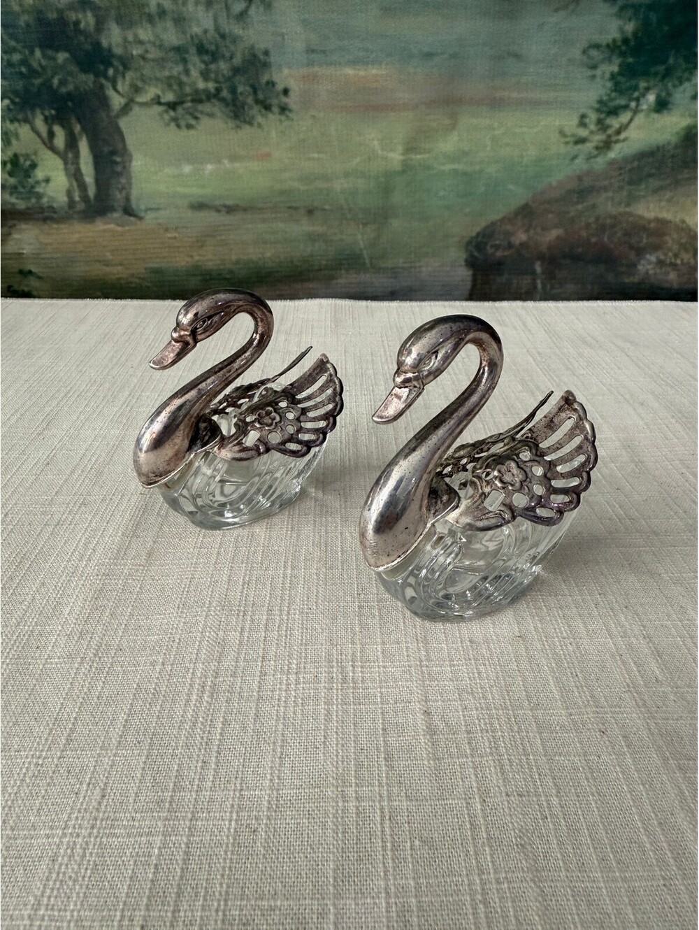 Pair of Swan Glass Salt Cellars